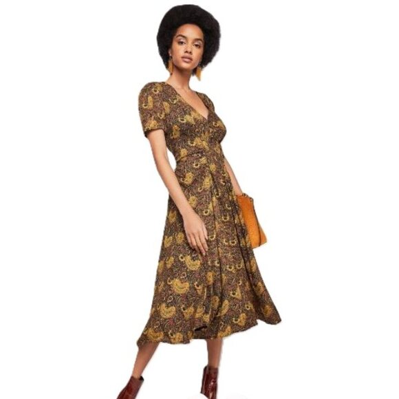 Free People Olivia Midi Dress Paisley Print V neck - Picture 1 of 16